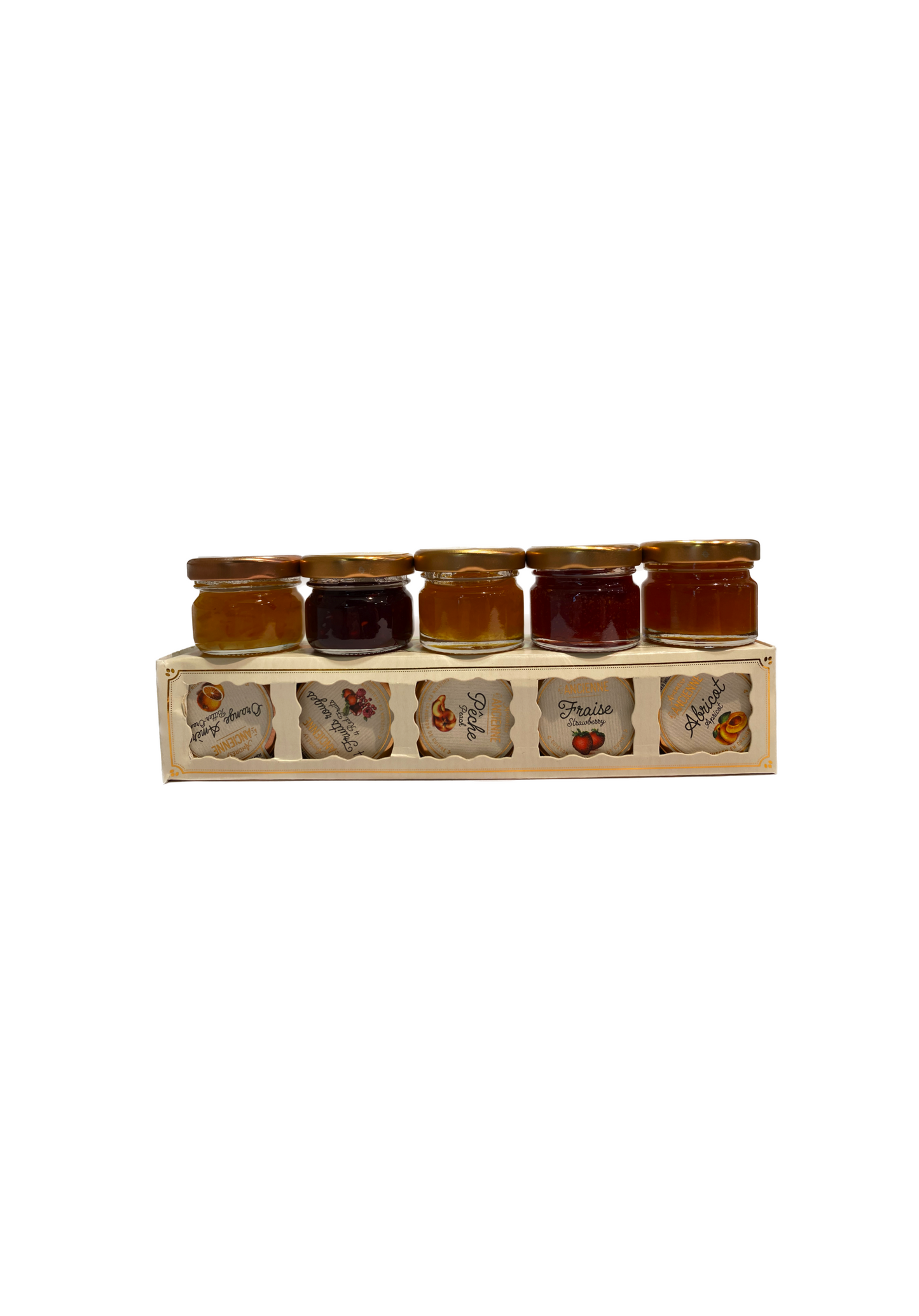 Pack of five types of jam